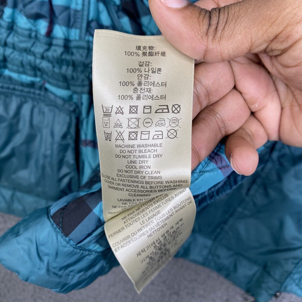 Burberry Brit Jacket Womens Small Teal Quilted Hooded Nylon Full Zip Plaid Lined - Picture 12 of 16